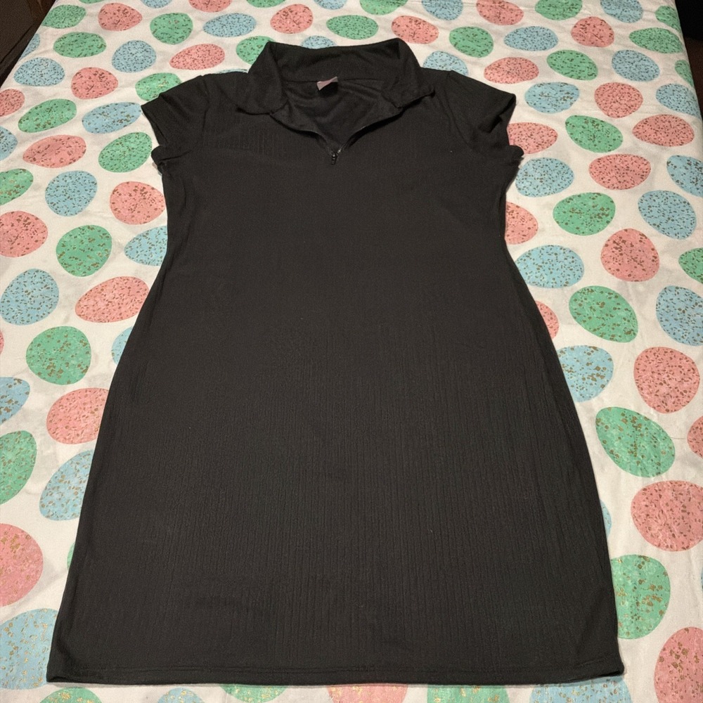 NO BOUNDARIES JUNIORS Ribbed Collared 1/4 Zip KNIT DRESS. size L Bodycon Black